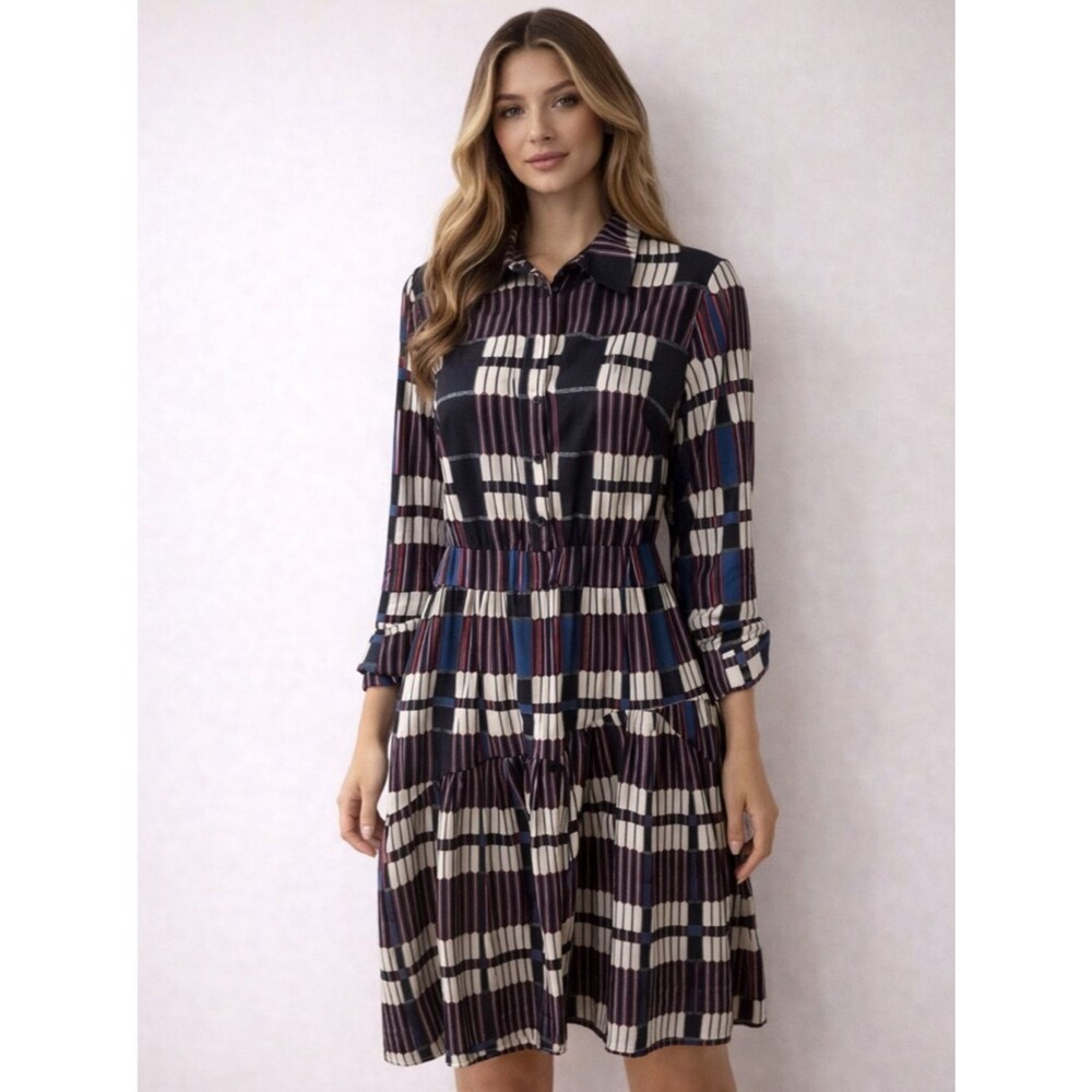 Penelope Patterned Shirt Dress L Collared Long Sleeve Boho Chic